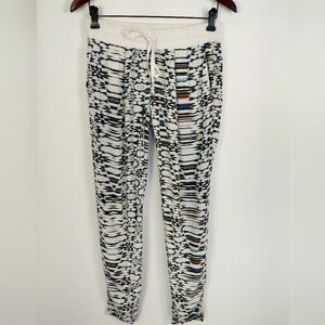 Maje 100% Silk Pants Size 2 Geometric Aztec Festival Rainbow Colors Drawstring